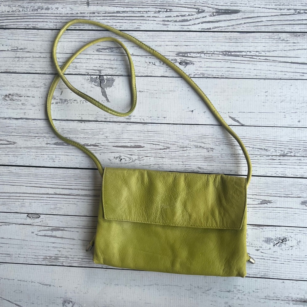 FREE PEOPLE Lime Green Leather Crossbody Bag Purse Boho Y2K Indie Festival Chic